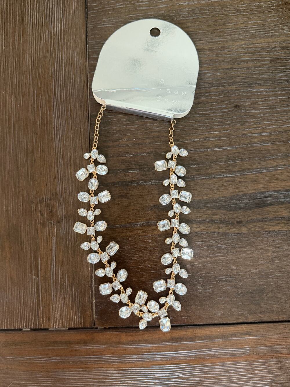 A New Day Target Gold Crystal Statement Necklace Rhinestone Collar NWT